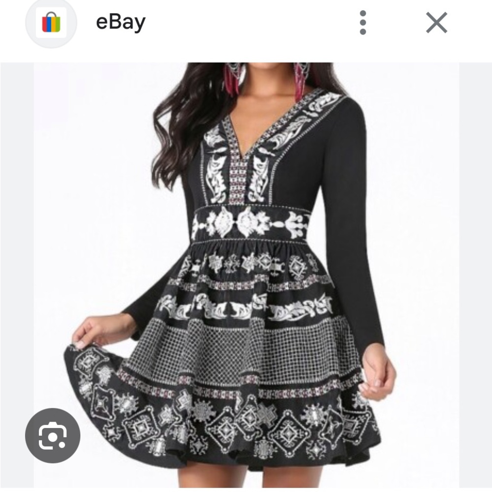 Bebe Elegant Black and White Embroidered Fit and Flare Dress